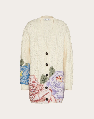 Valentino Embroidered Wool Cardigan In Multicolored