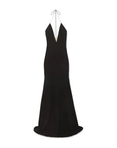 Alex Perry Deep V Neck Crepe & Satin Long Dress In Black