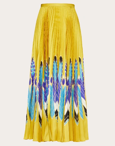 Valentino Pleated Twill Skirt With Print In Yellow