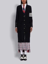 THOM BROWNE THOM BROWNE NAVY COTTON CREPE ARAN CABLE LONG V-NECK 4-BAR CARDIGAN,FKJ040A0021914181859