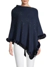 La Fiorentina Embellished Dyed Rabbit-fur Trimmed Poncho In Navy