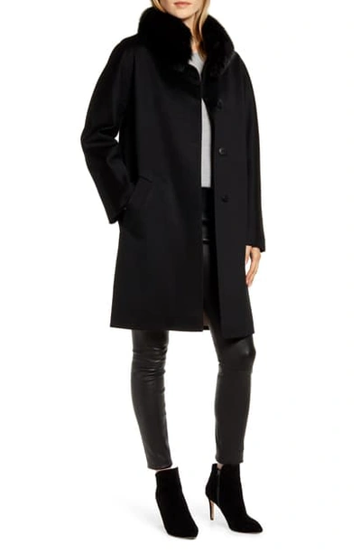 Fleurette Wool Coat With Genuine Fox Fur Collar In Black