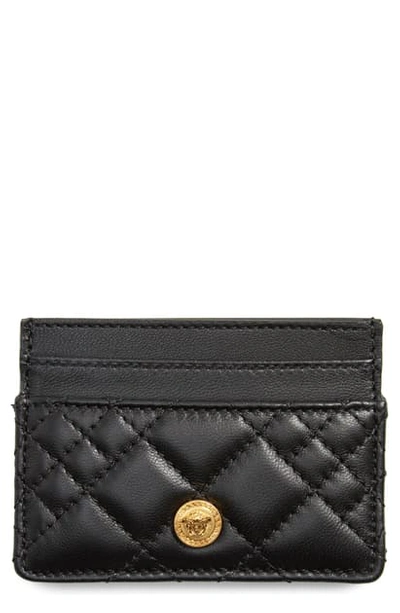 Versace Quilted Icon Leather Card Case In K41ot Black