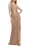 Mac Duggal Sequin One-shoulder Column Gown In Copper