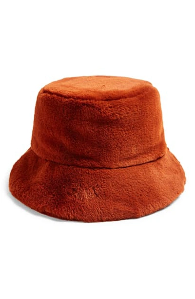 Topshop Top Shop Faux Fur Bucket Hat In Rust