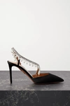 AQUAZZURA EXQUISITE 85 CRYSTAL AND FAUX PEARL-EMBELLISHED GROSGRAIN SLINGBACK PUMPS