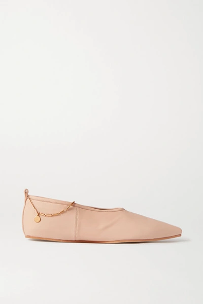 Stella Mccartney Chain-embellished Vegetarian Leather Point-toe Flats In Neutrals
