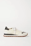 BRUNELLO CUCINELLI BEAD-EMBELLISHED NYLON, SUEDE AND LEATHER SNEAKERS