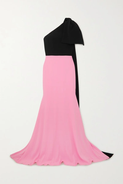 Alex Perry Anderson One-shoulder Bow-detailed Two-tone Crepe Gown In Baby Pink