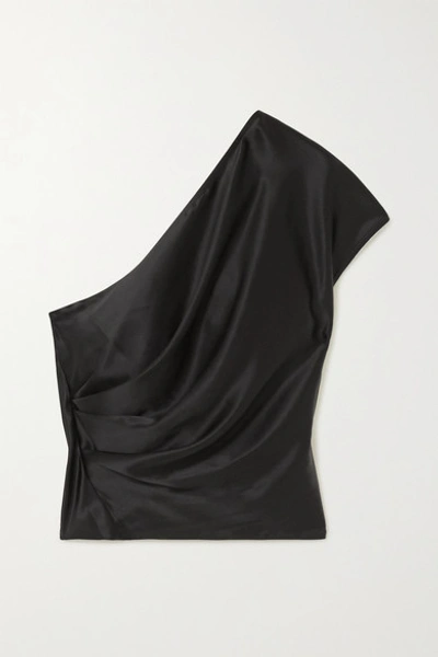 Michelle Mason One-shoulder Draped Silk-charmeuse Top In Black