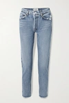AGOLDE JAMIE CROPPED FRAYED ORGANIC HIGH-RISE STRAIGHT-LEG JEANS