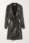 MELISSA ODABASH FALLON EMBELLISHED WOVEN WRAP MINI DRESS