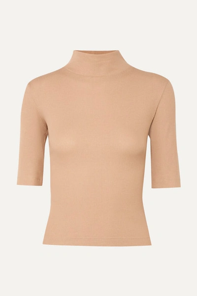 Aaizél + Net Sustain Ribbed Modal And Cotton-blend Turtleneck Top In Sand
