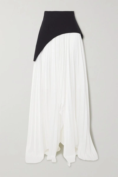 Solace London Leila Asymmetric Paneled Crepe And Pleated Crepe De Chine Maxi Skirt In White