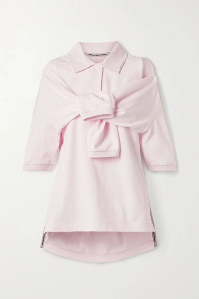 Alexander Wang Tie-front Cotton-jersey Polo Shirt In Baby Pink