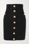 BALMAIN BUTTON-EMBELLISHED WOOL-TWILL SKIRT