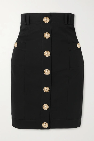 Balmain Button-embellished Wool-twill Mini Skirt In Black