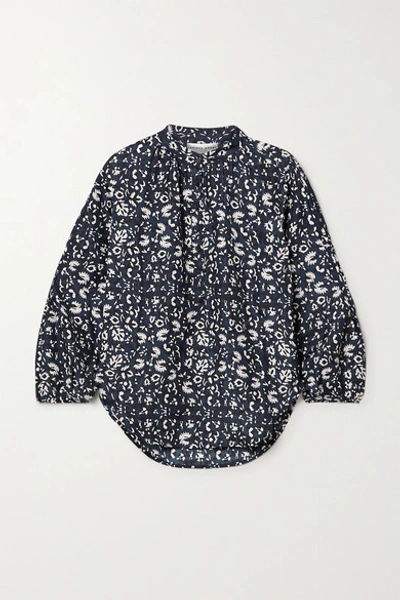 Apiece Apart Bravo Floral-print Silk Blouse In Navy
