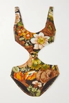 ZIMMERMANN BONITA CUTOUT FLORAL-PRINT SWIMSUIT