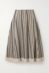 AKRIS STRIPED TEXTURED WOOL-BLEND MIDI SKIRT