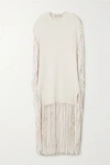 VALENTINO FRINGED LEATHER-TRIMMED WOOL AND CASHMERE-BLEND PONCHO