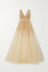 OSCAR DE LA RENTA CAPE-EFFECT SEQUIN-EMBELLISHED TULLE GOWN