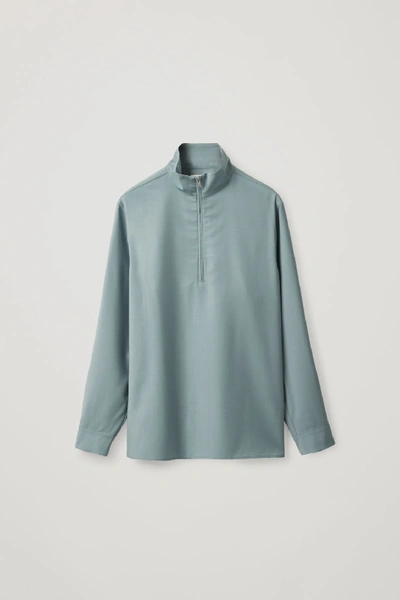Cos Long-sleeved Half-zip Shirt In Turquoise