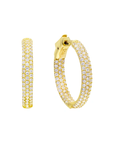 Adinas Jewels Cubic Zirconia Pave Hoop Earrings In Gold