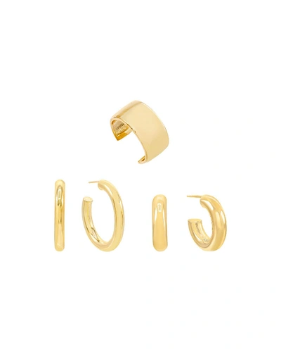Adinas Jewels Hoop Earrings And Ear Cuff Set In Gold