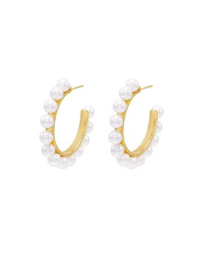 Adinas Jewels Pearl Hoop Earrings In Gold
