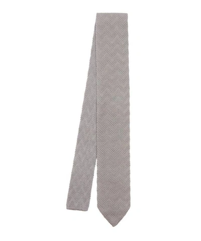 Missoni Solid Zig-zag Knitted Cotton And Silk-blend Tie In Grey