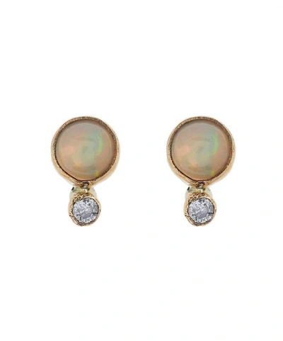 Acanthus Gold Opal And Diamond Planetary Stud Earrings