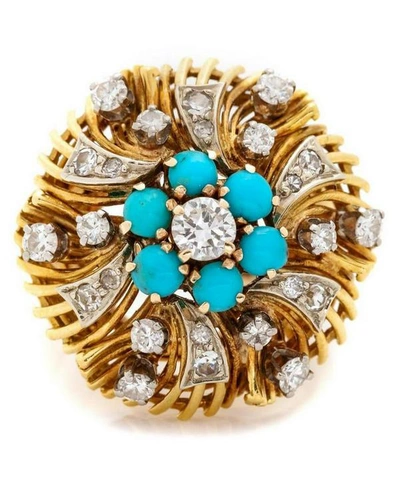 Kojis Gold Diamond And Turquoise Dress Ring