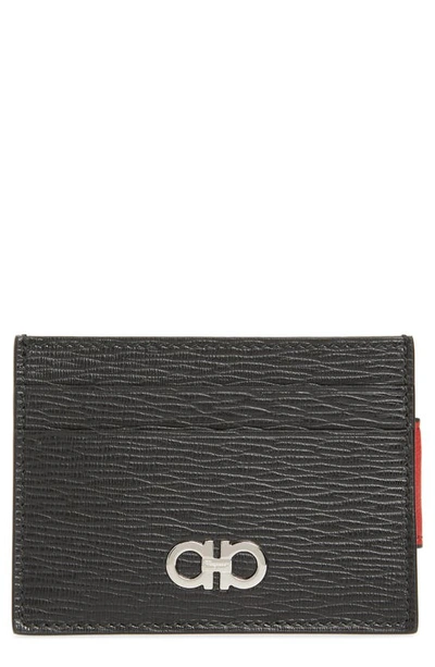 Ferragamo Revival Leather Magnetic Money Clip Card Case In Nero