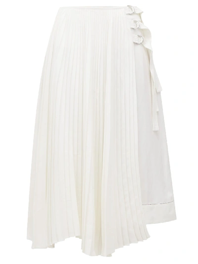 Proenza Schouler Pleated Linen Blend Midi Skirt W/buckles In White