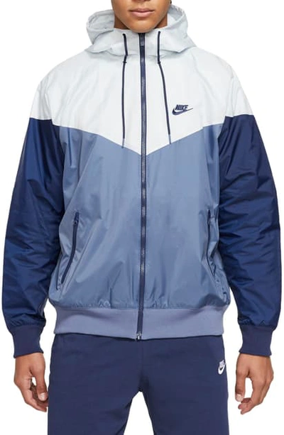 Nike Sportswear Windrunner Hooded Windbreaker In Diffused Blue/ Midnight Navy