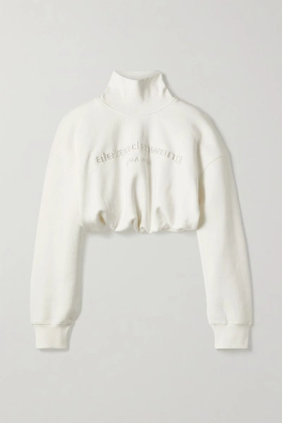 Alexander Wang Cropped Embroidered Cotton-jersey Turtleneck Sweatshirt In White