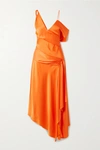 JONATHAN SIMKHAI ASYMMETRIC DRAPED SATIN-CREPE DRESS