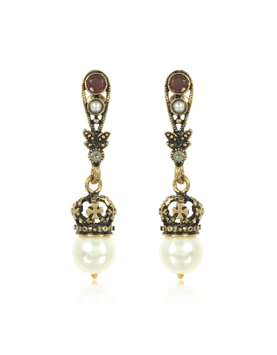 Alcozer & J Drop Crown Earrings W/pearls In Gold