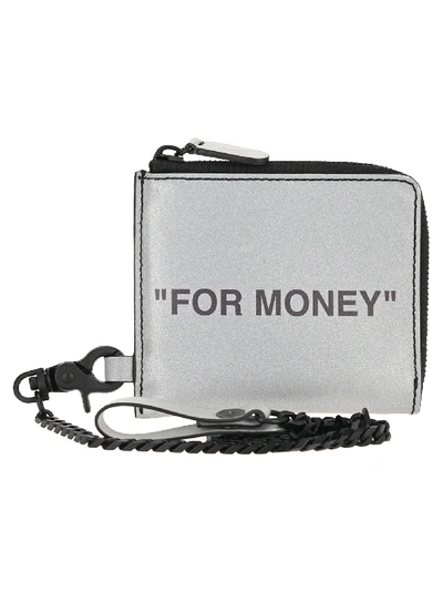 Off-white Reflective "for Money" Chain Wallet In Silver