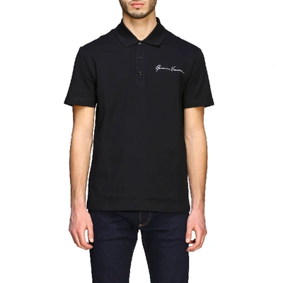 Versace Short-sleeved Polo Shirt With Signature In Black