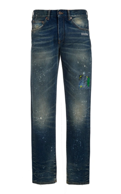 Off-white Distressed Rigid Mid-rise Slim-leg Jeans In Medium Wash