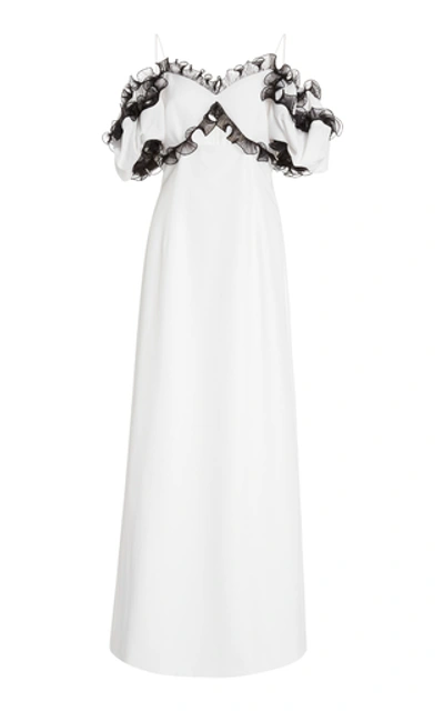 Givenchy Cold-shoulder Tulle-trimmed Crepe Dress In White