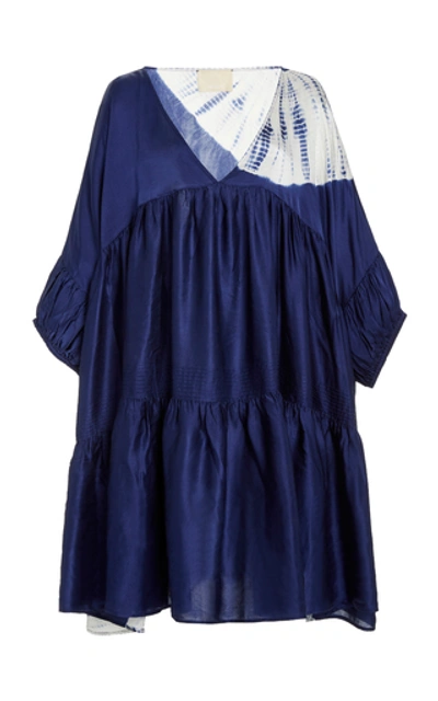 Anaak Airi Tiered Tie-dye Silk-georgette Mini Dress In Navy