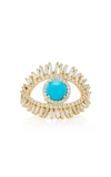 SUZANNE KALAN 18K YELLOW GOLD; WHITE DIAMOND AND TURQUOISE EVIL EYE RING,778532