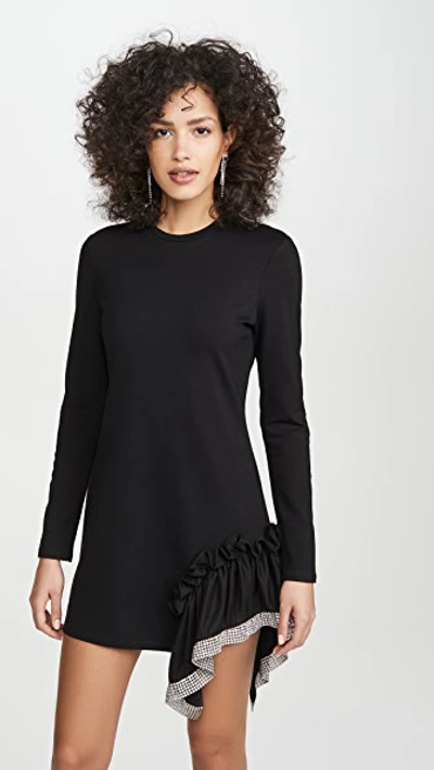 Area Ponte Jersey Crystal Peplum T-shirt Dress In Black