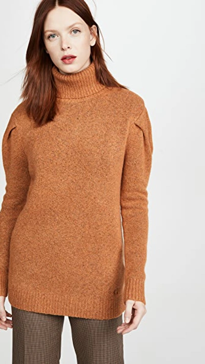 Coach Statement Sleeve Turtleneck In Pink - Size M In Rust