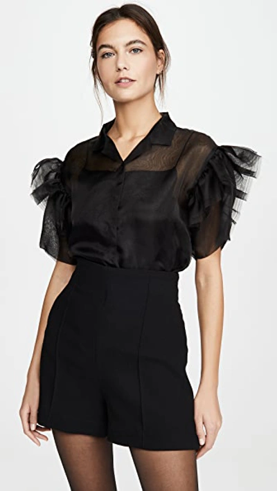 Anais Jourden Organza Shirt With Ruffled Short Sleeves In Black