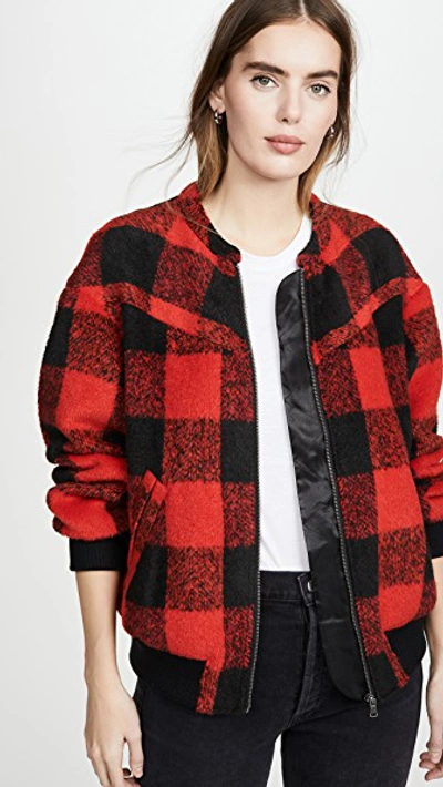 Rebecca Minkoff Brenda Checked Brushed-woven Bomber Jacket In Red/black