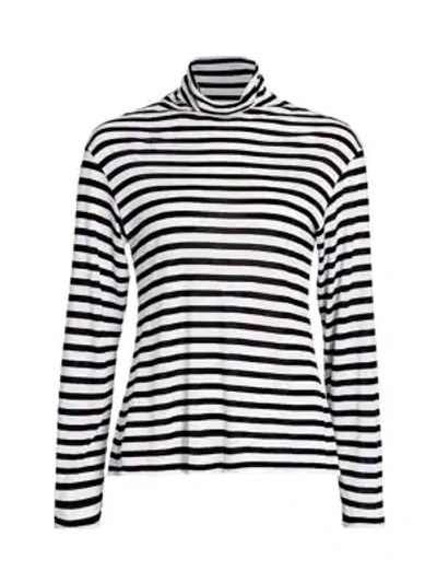 Atm Anthony Thomas Melillo Women's Monochrome Striped Mockneck Top In Heather Gray Combo